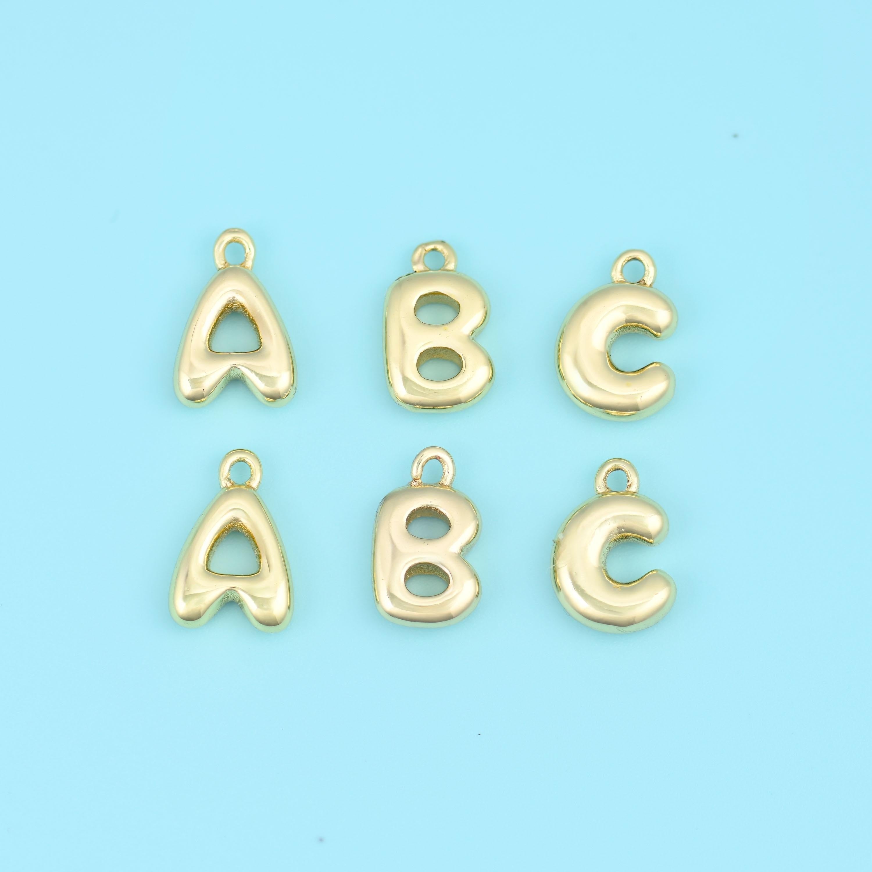 18K Gold Filled Puffy Balloon Letter A-Z Initial Charm Pendant in gold