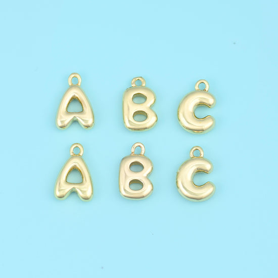 18K Gold Filled Puffy Balloon Letter A-Z Initial Charm Pendant in gold