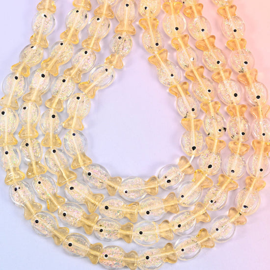 Iridescent Yellow Fish Glass Beads, hole 1.2mm