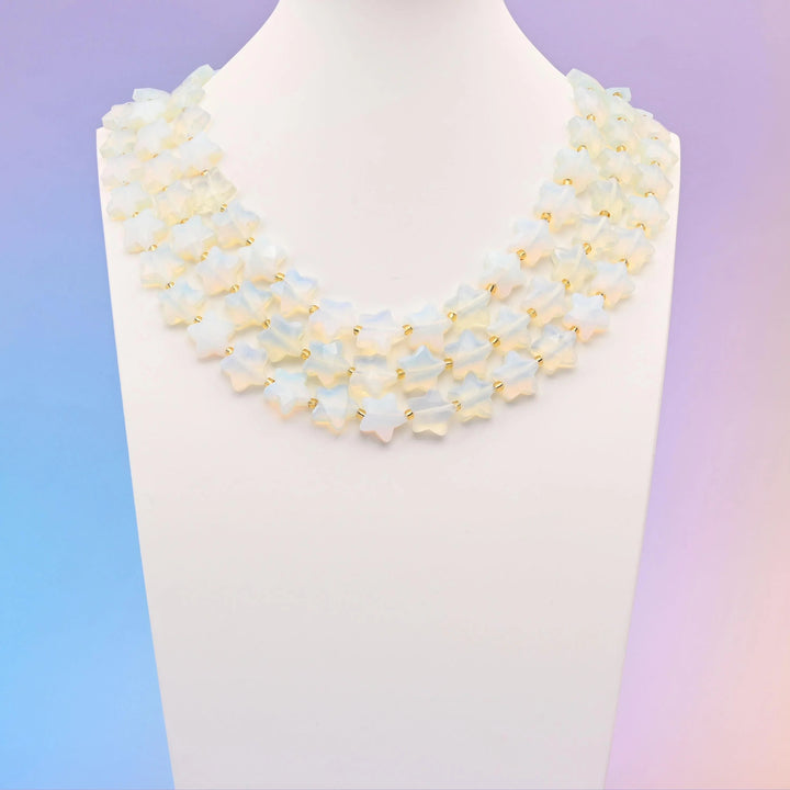 Opalite beads, faceted star shape, 14mm