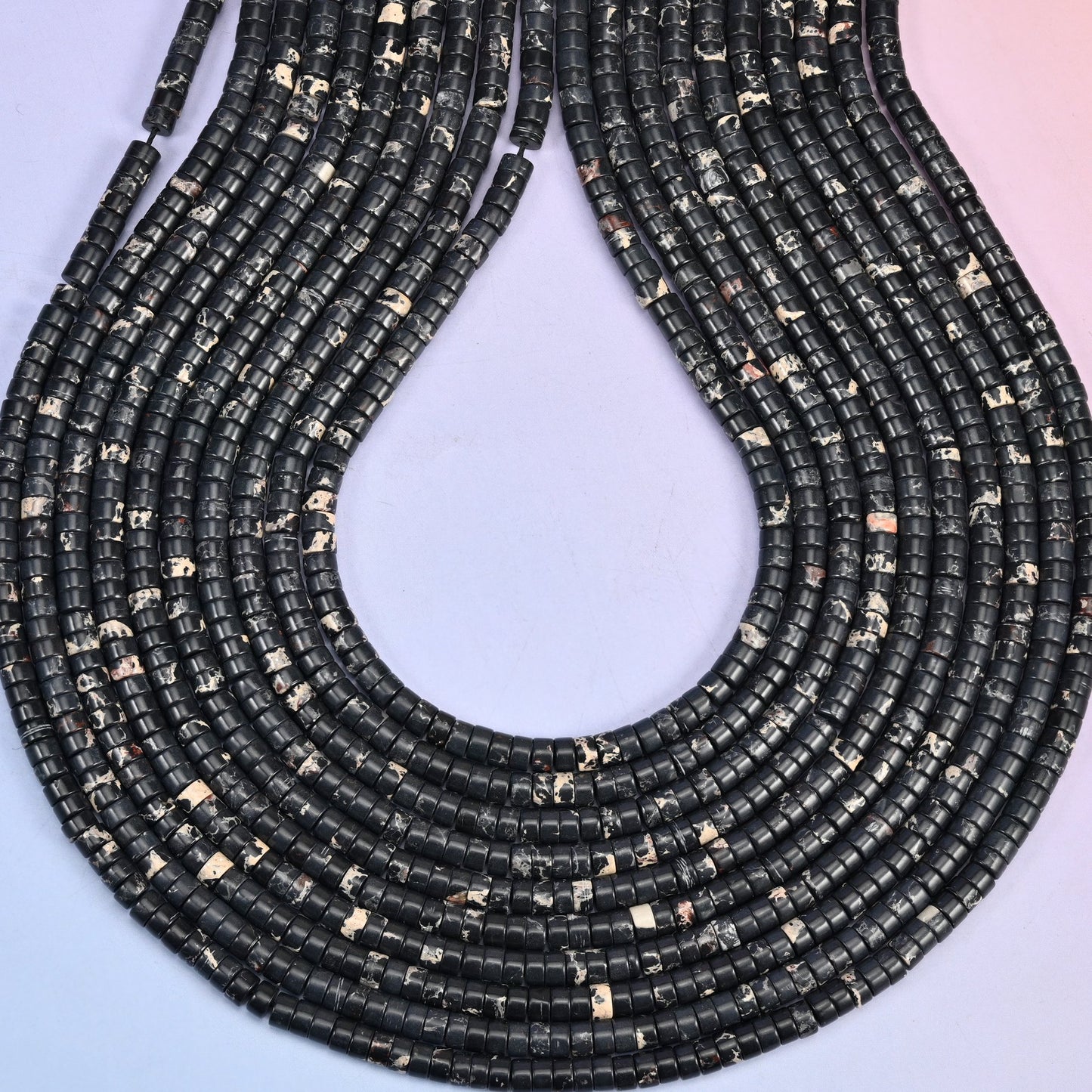 Black Sea Sediment Jasper Smooth Heishi Disc Beads: Jewelry Making Supply, 15.5 Inch Strand