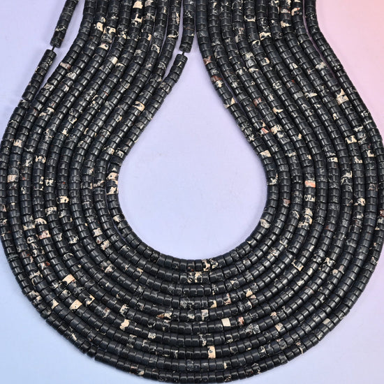 Black Sea Sediment Jasper Smooth Heishi Disc Beads: Jewelry Making Supply, 15.5 Inch Strand