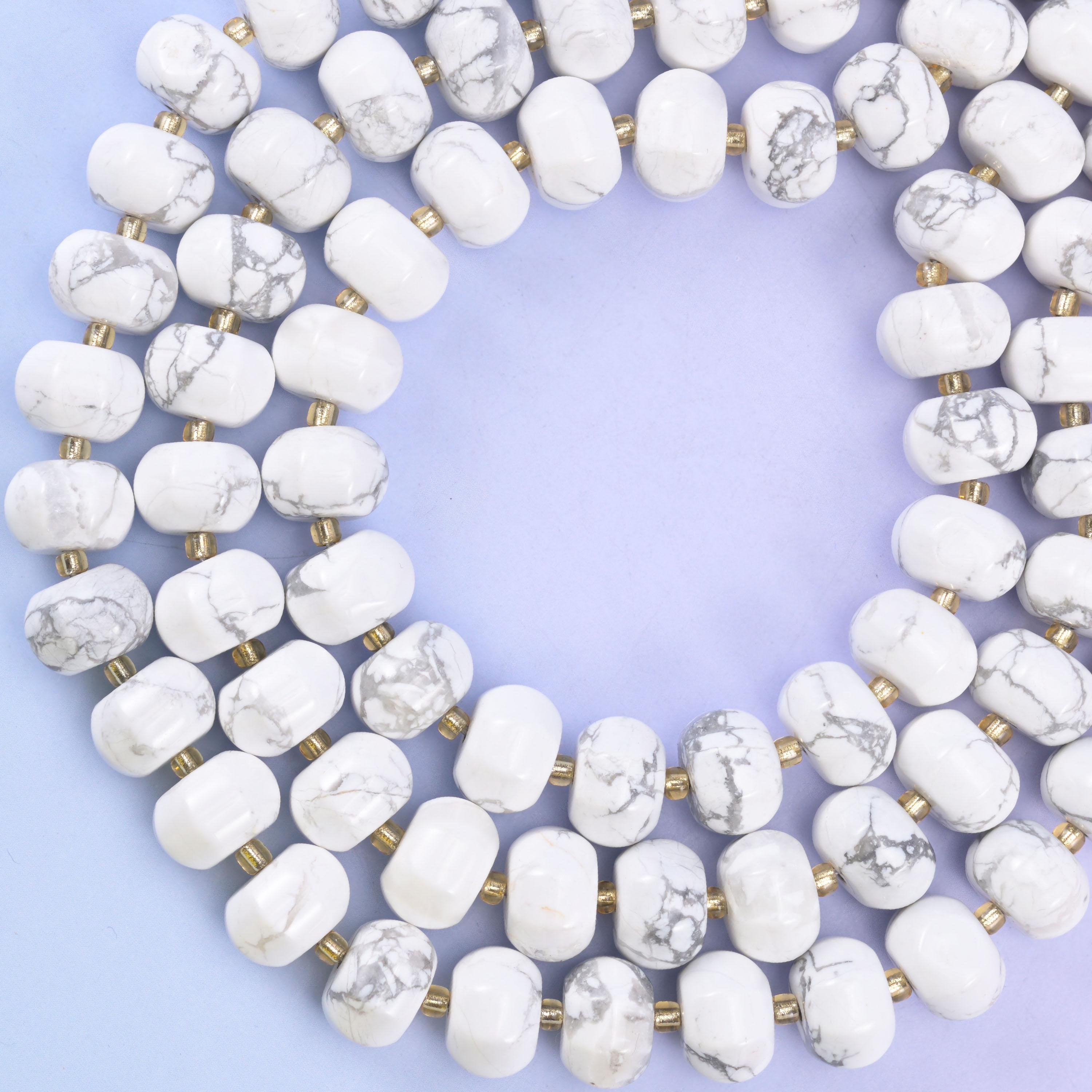 White howlite smooth pumpkin beads in crisp white with soft gray marble-like veining