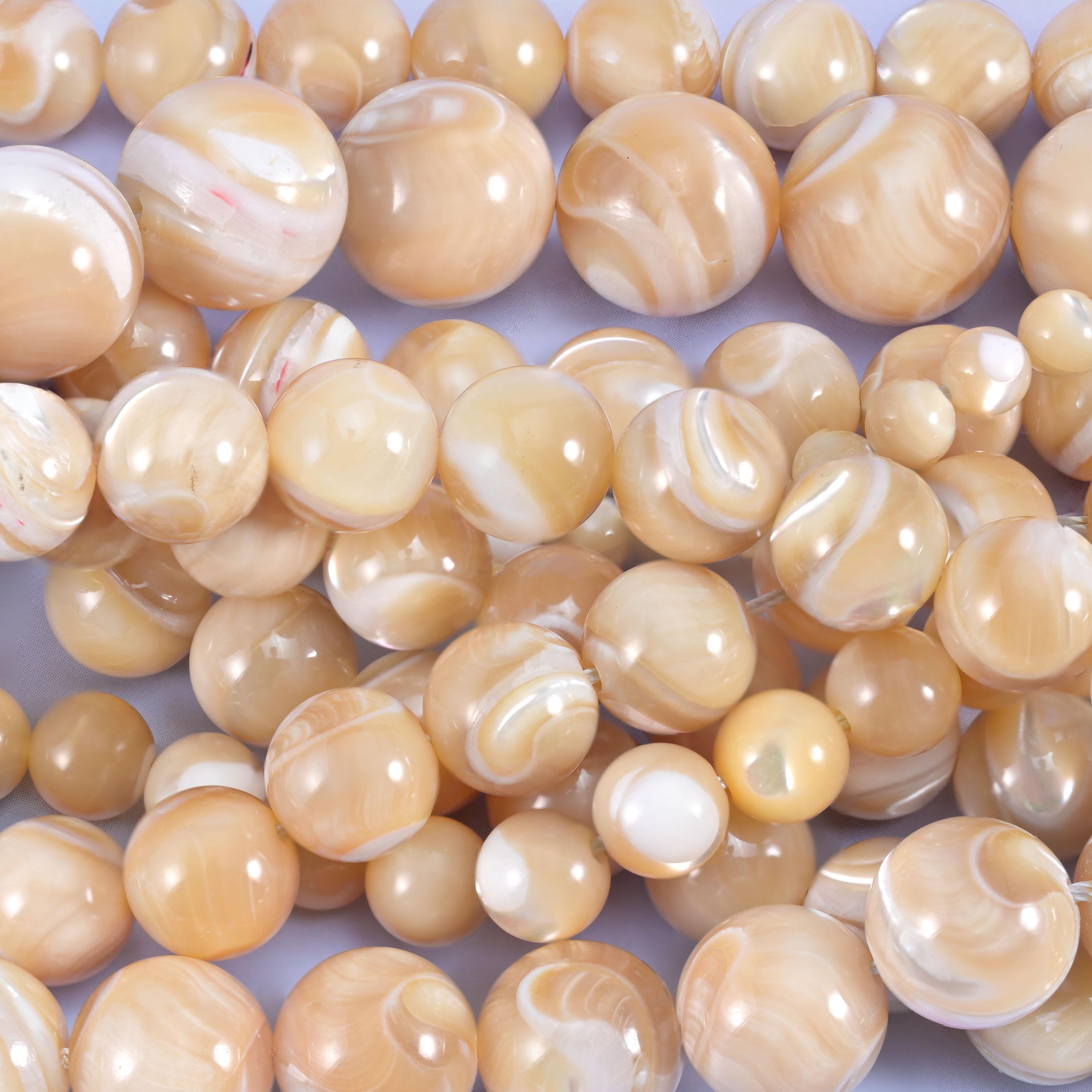 Trochus shell round beads, approximately 49 beads per 15.5 inch strand