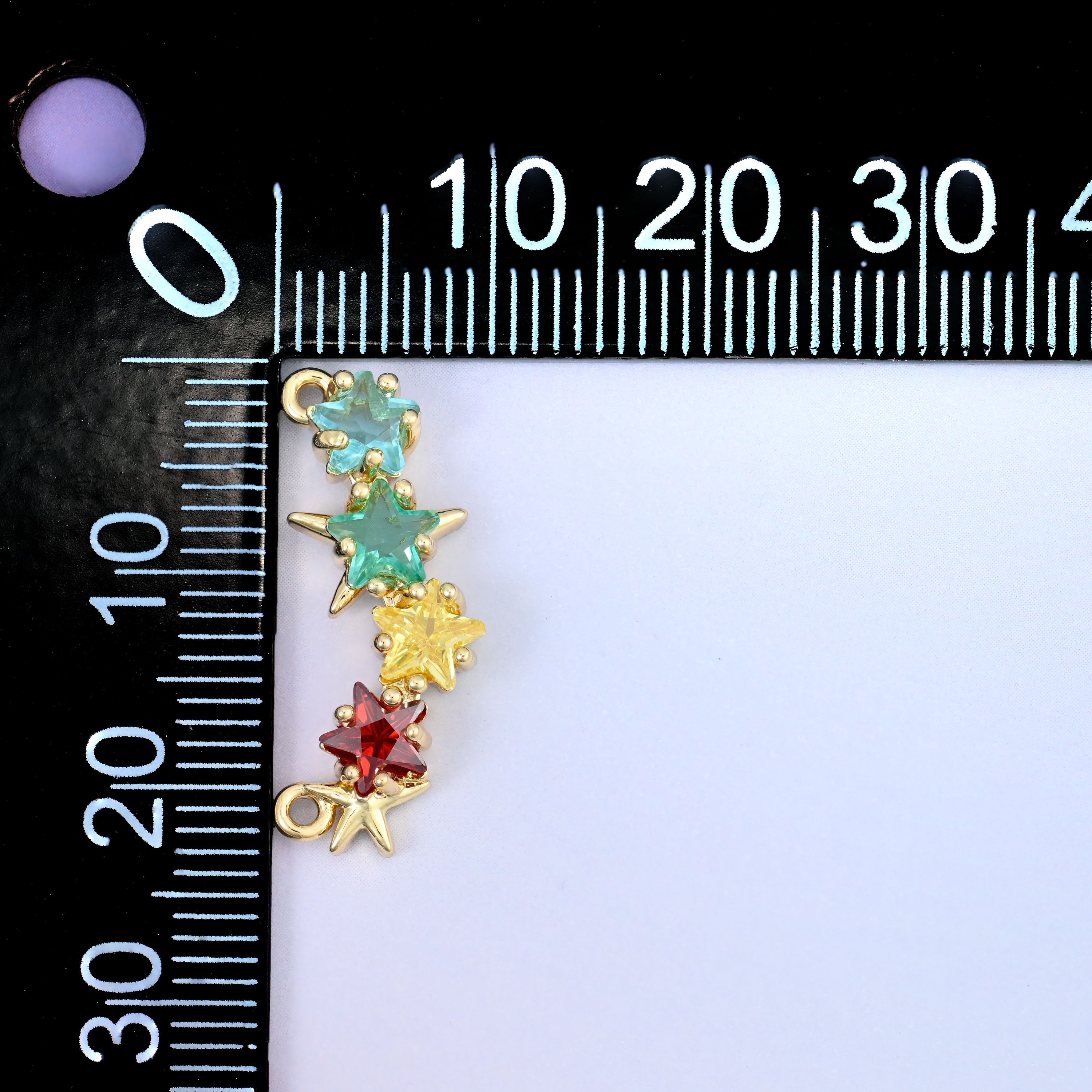 Multicolor 4 Stars Zircon Connector Pendants: 18K Gold Plated, Jewelry Making Supply