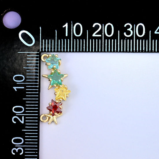 Multicolor 4 Stars Zircon Connector Pendants: 18K Gold Plated, Jewelry Making Supply