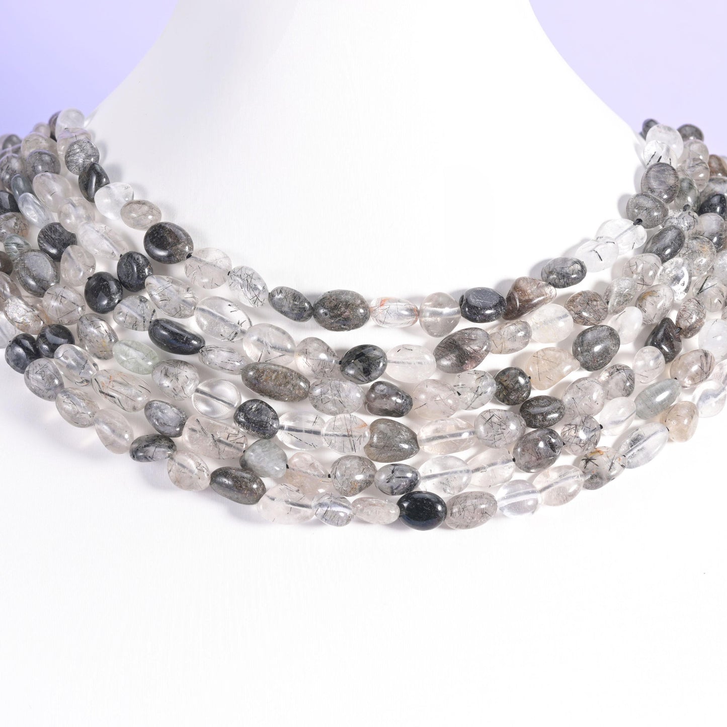 Black Rutilated Quartz Pebble Nugget Beads 6-8mm 8-12mm, 15.5 inch strand