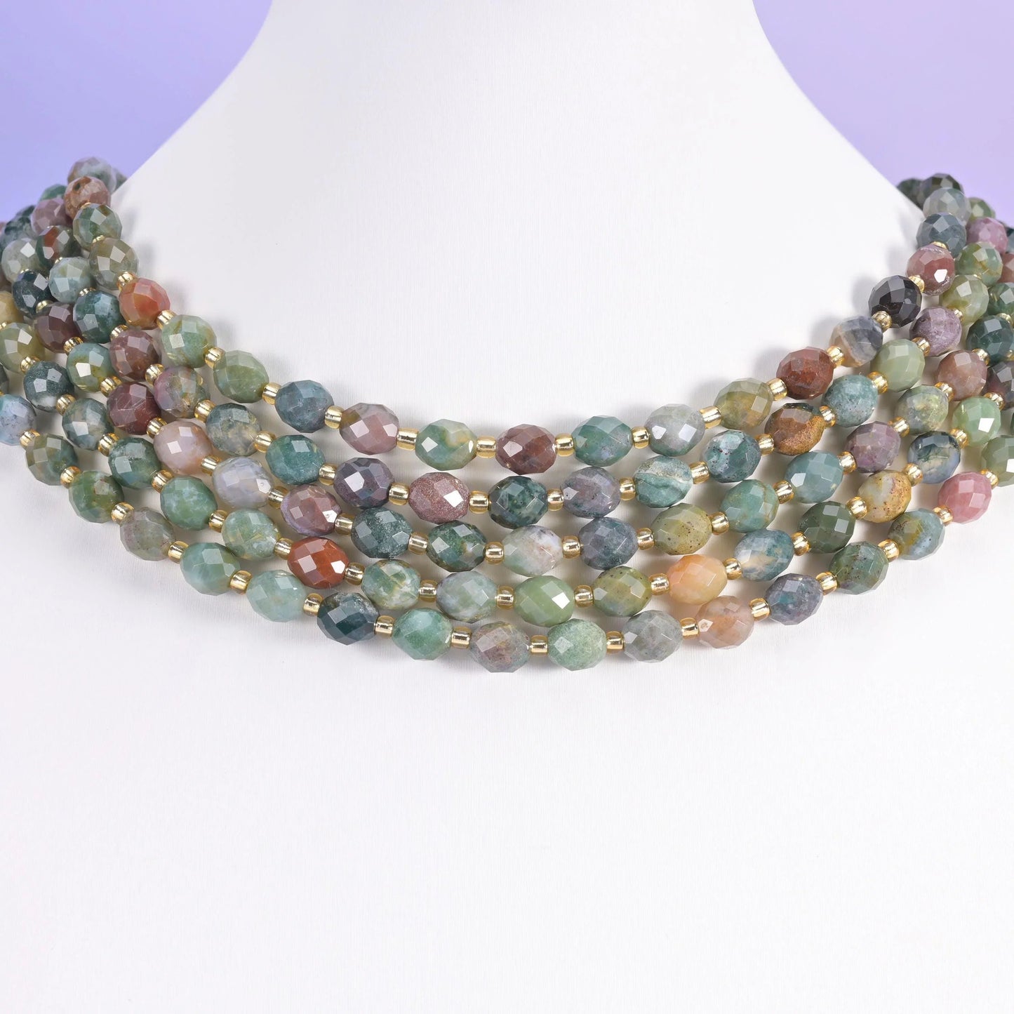 Indian Agate beads, faceted rice barrel, 6x8mm