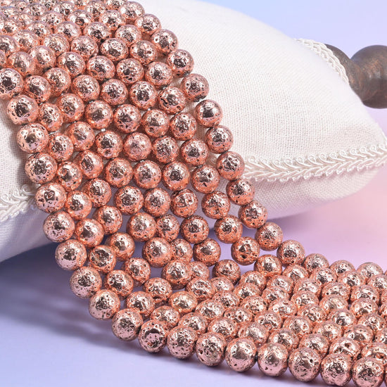 Volcano Rock Lava Beads in a warm metallic rose gold coating