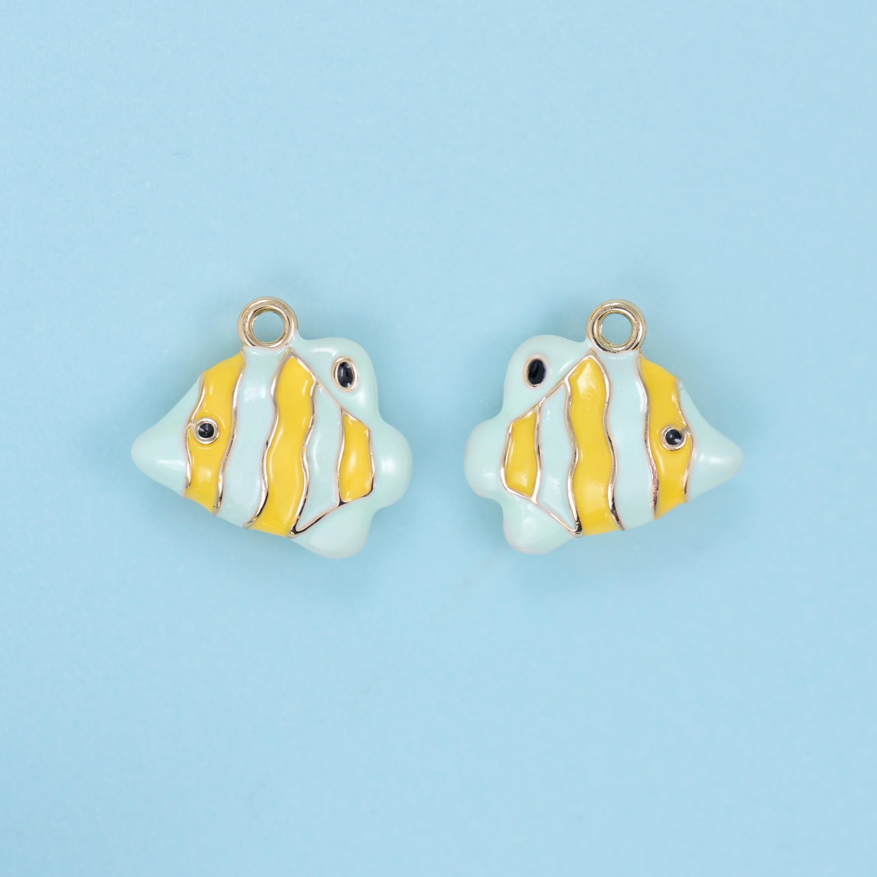 Enamel Tropical Fish Charm 16x15mm, 18K Gold Filled