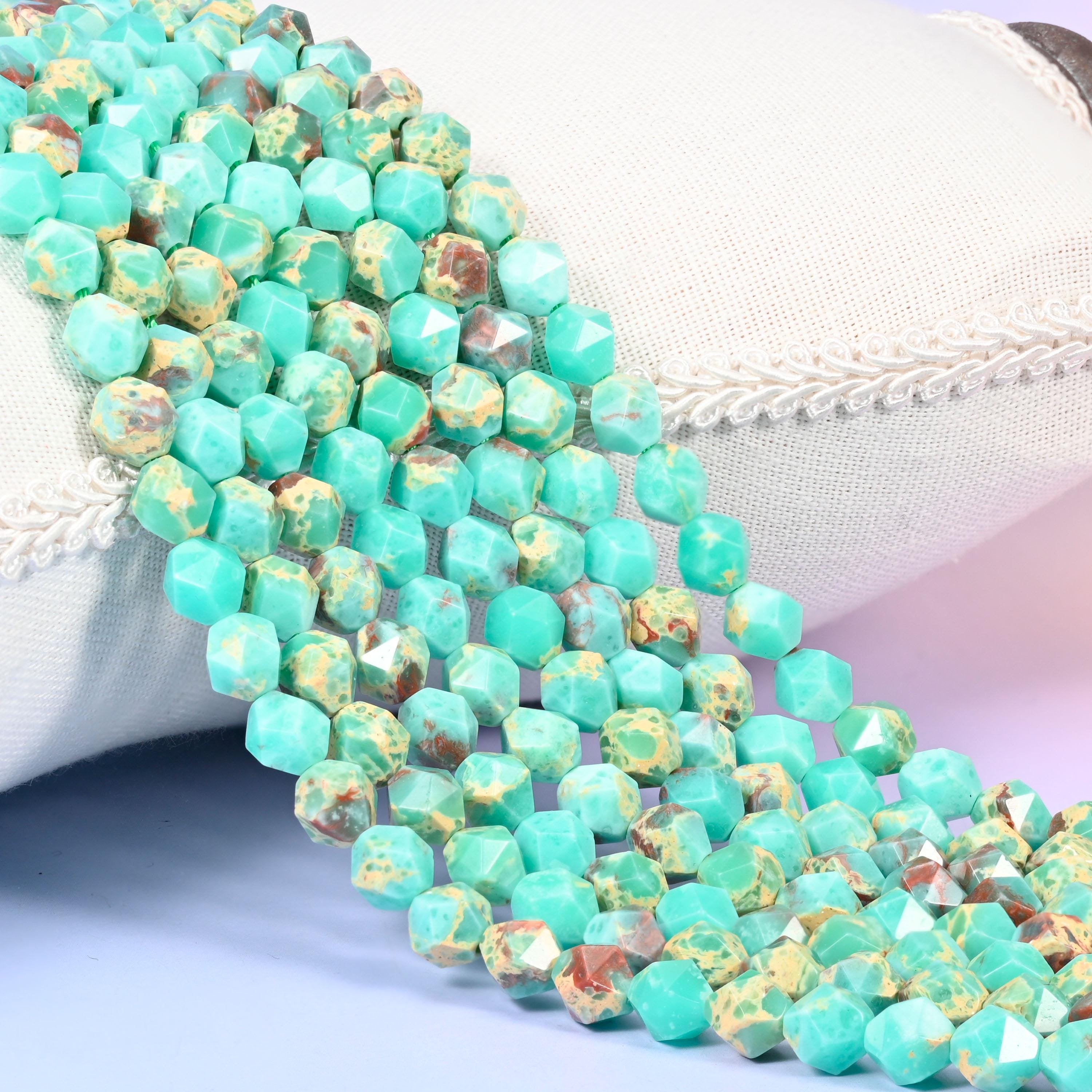 Green Shoushan Stone Faceted Diamond Star Cut Beads for jewelry making