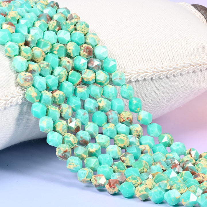 Green Shoushan Stone Faceted Diamond Star Cut Beads for jewelry making