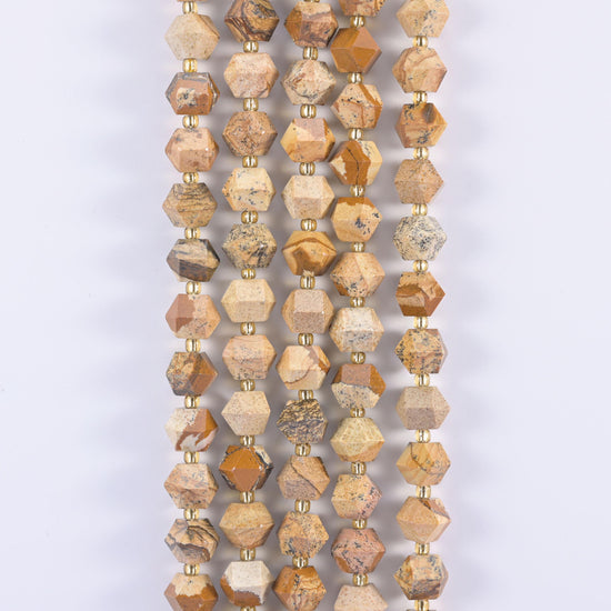 Picture Jasper Faceted Diamond Rhombus Beads Size 10mm Jewelry Making 15.5 Inch Strand