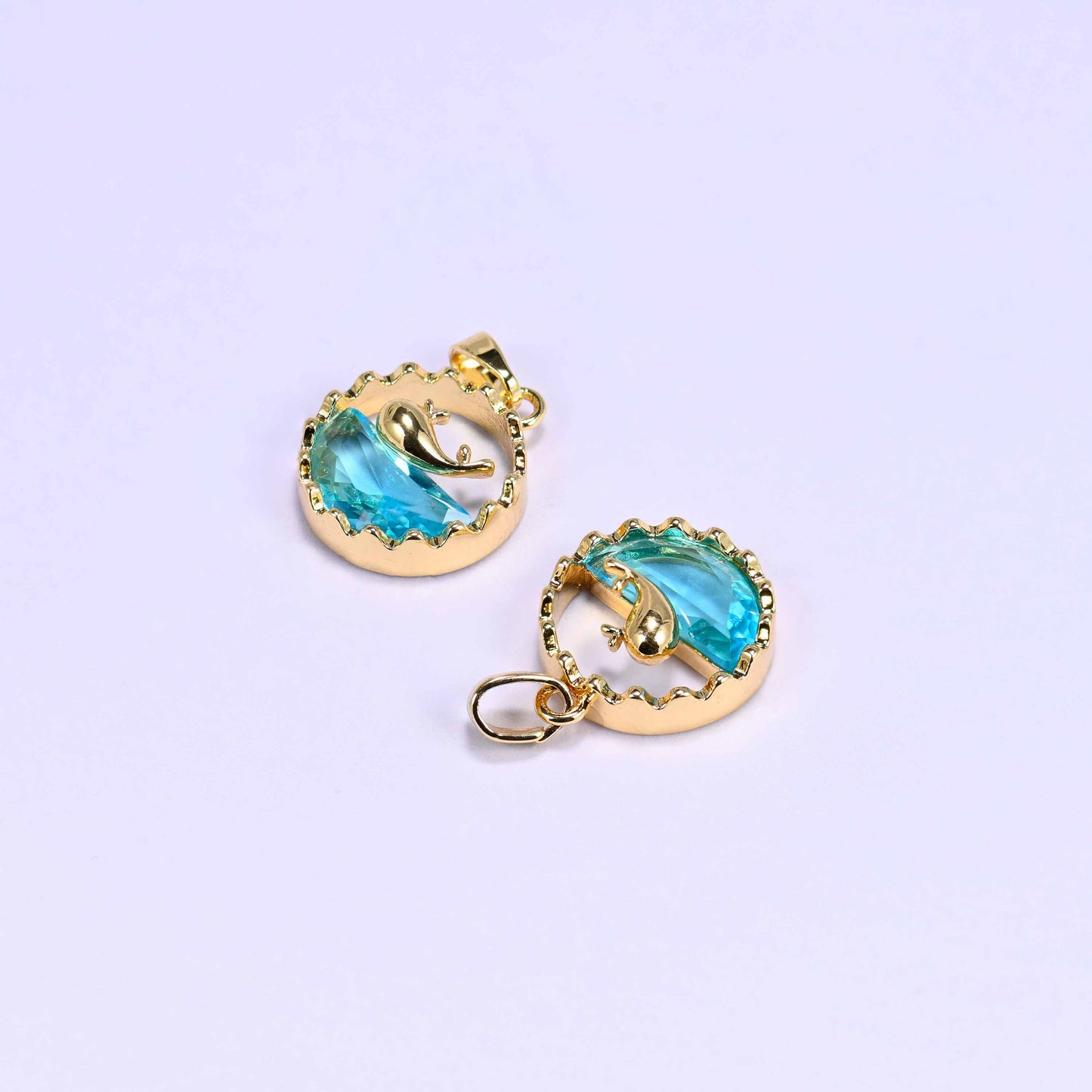 Gold Round Zircon Whale Charms: 18K Gold Filled Pendants, Jewelry Making Supply