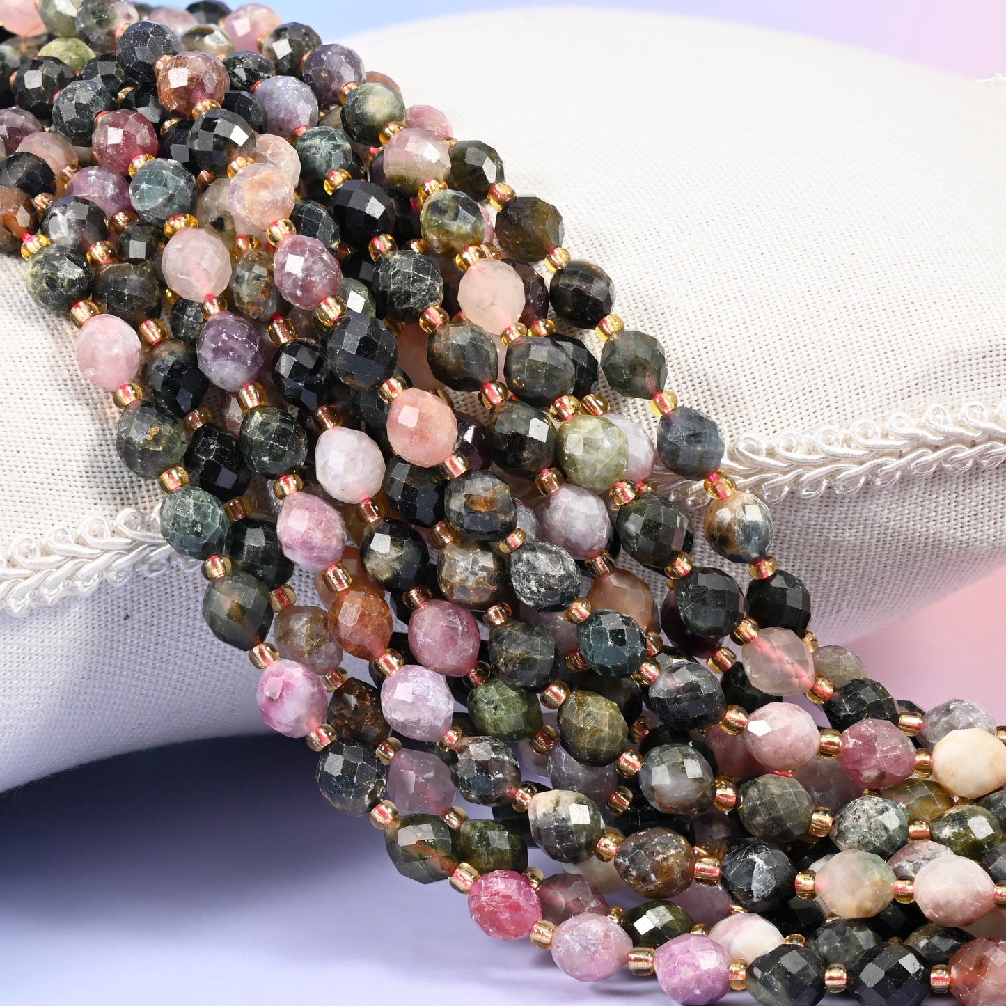 Multi-Color Tourmaline Faceted Rice Barrel Beads 6x8mm