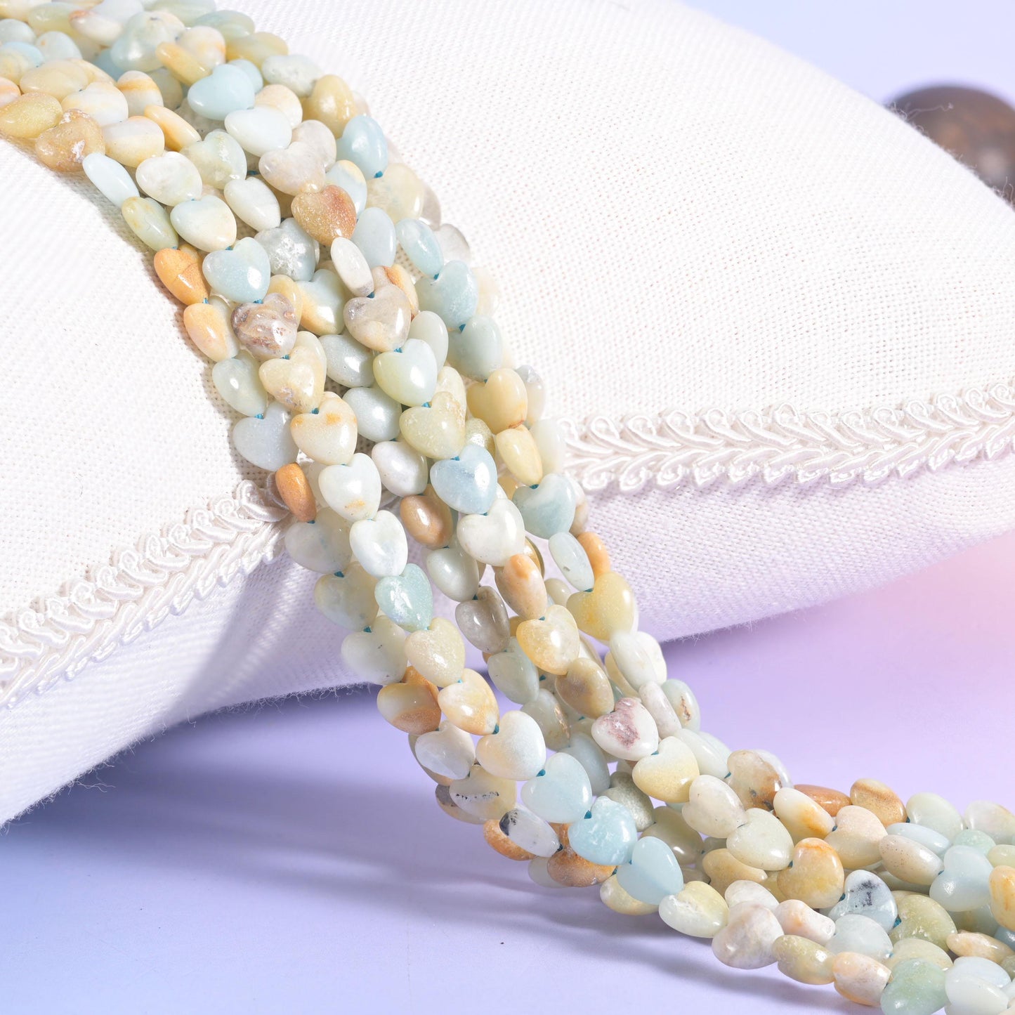 Multi-Color Amazonite Heart Beads, pale seafoam green, cream and sandy mustard tones