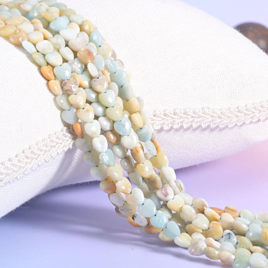 Multi-Color Amazonite Heart Beads, pale seafoam green, cream and sandy mustard tones