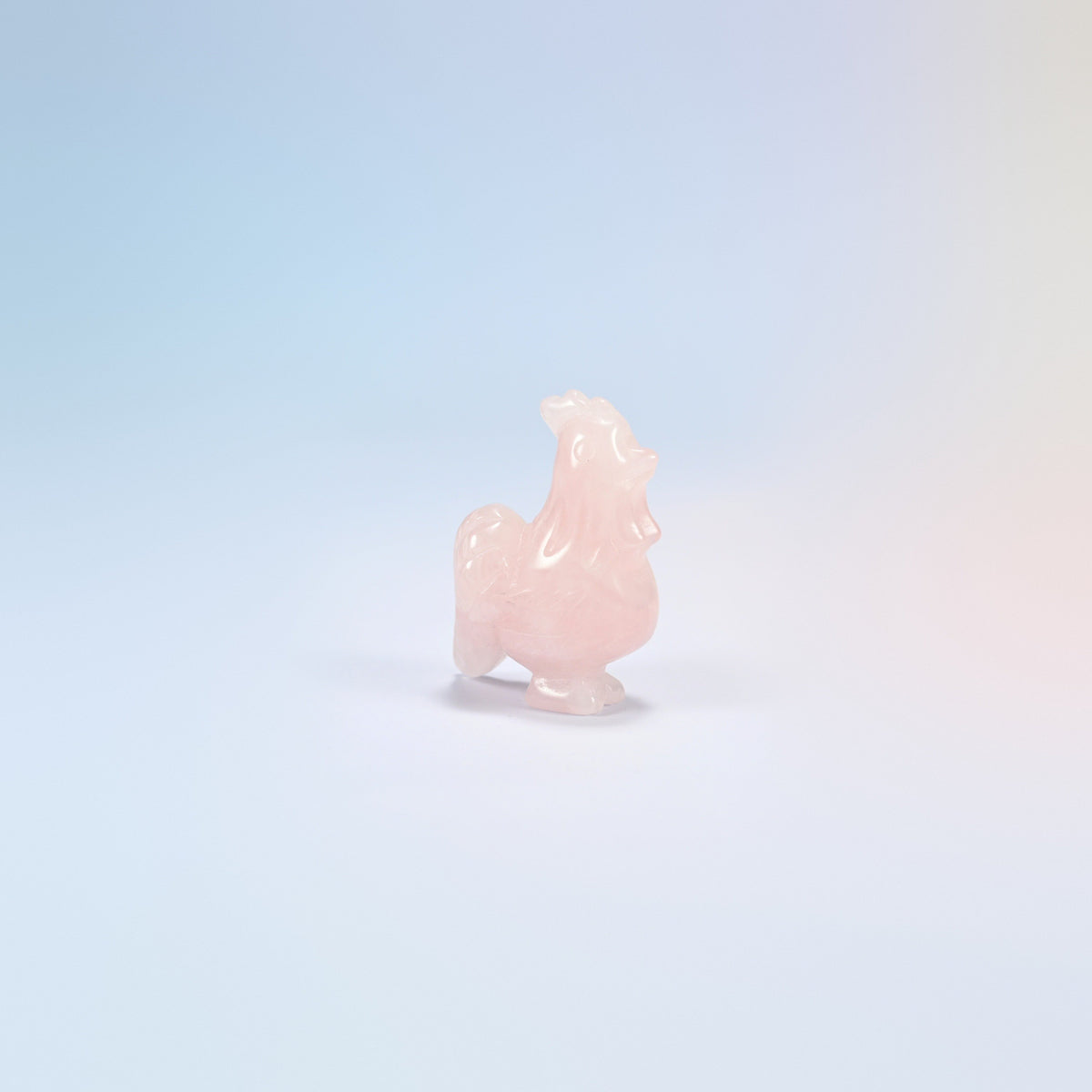 Natural rose quartz rooster crystal carving, 2 inch, light pink