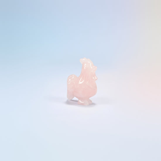 Natural rose quartz rooster crystal carving, 2 inch, light pink