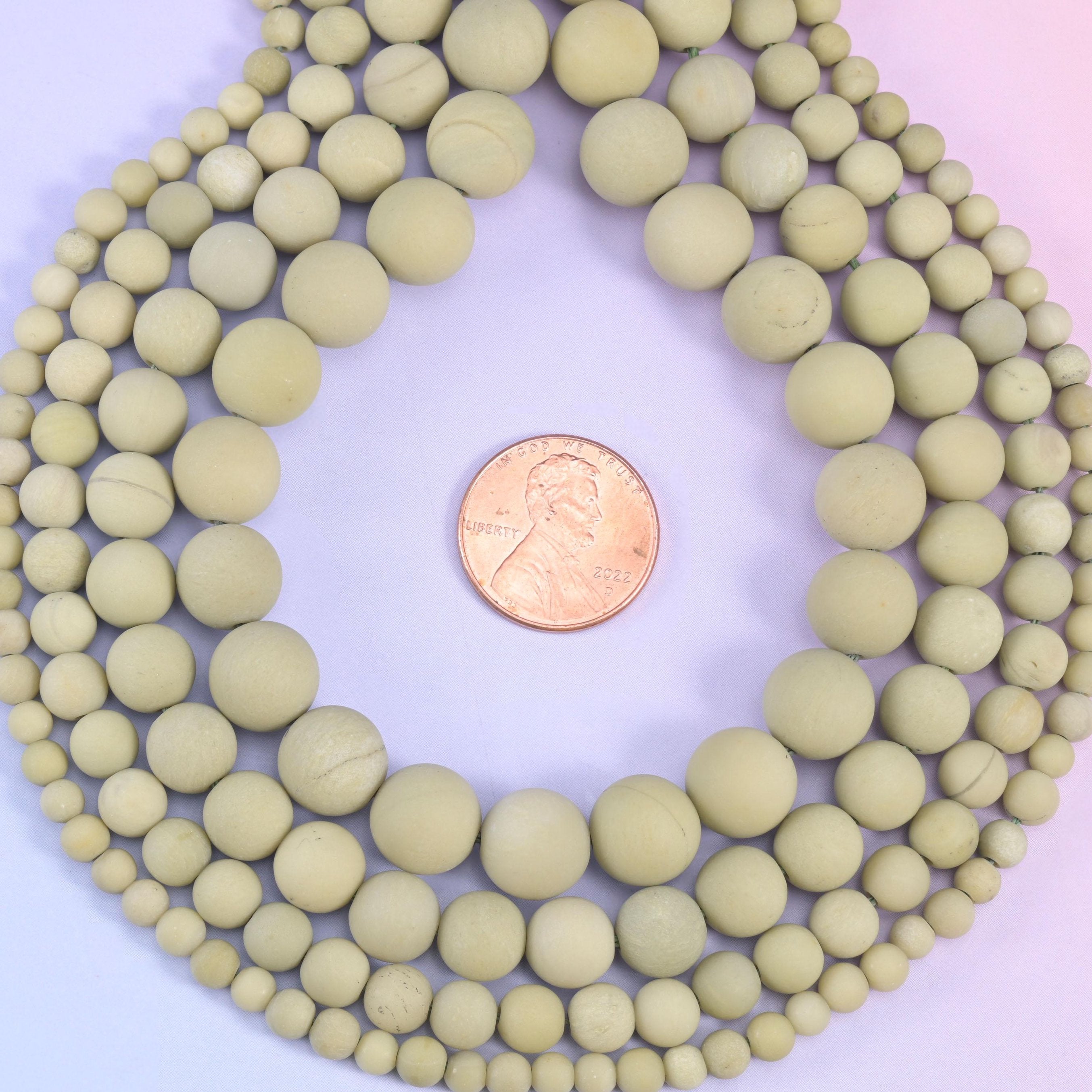 Green Alashan Agate Matte Round Beads, soft sage-olive rounds in a frosted matte finish