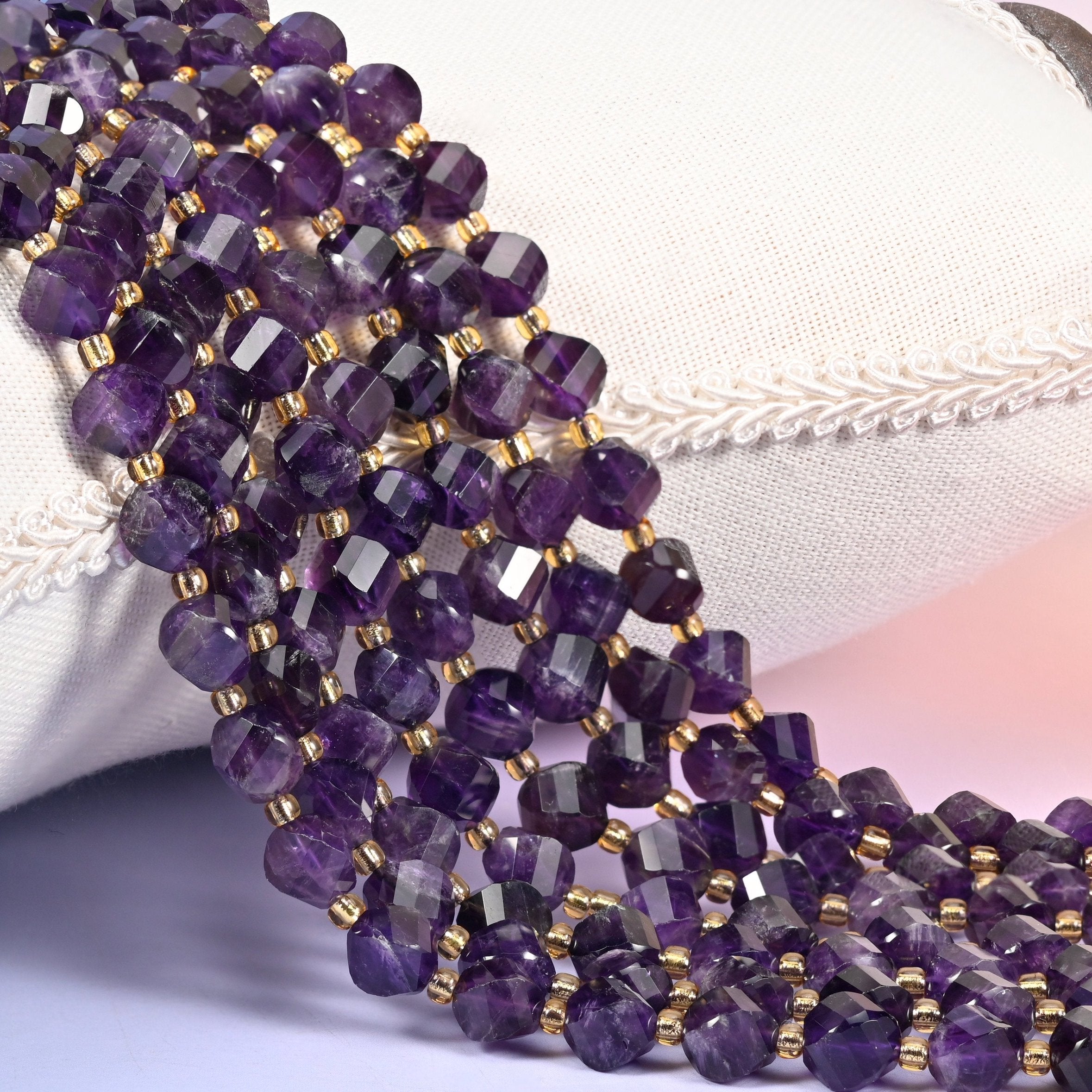 Dark Purple Amethyst faceted spiral twist beads