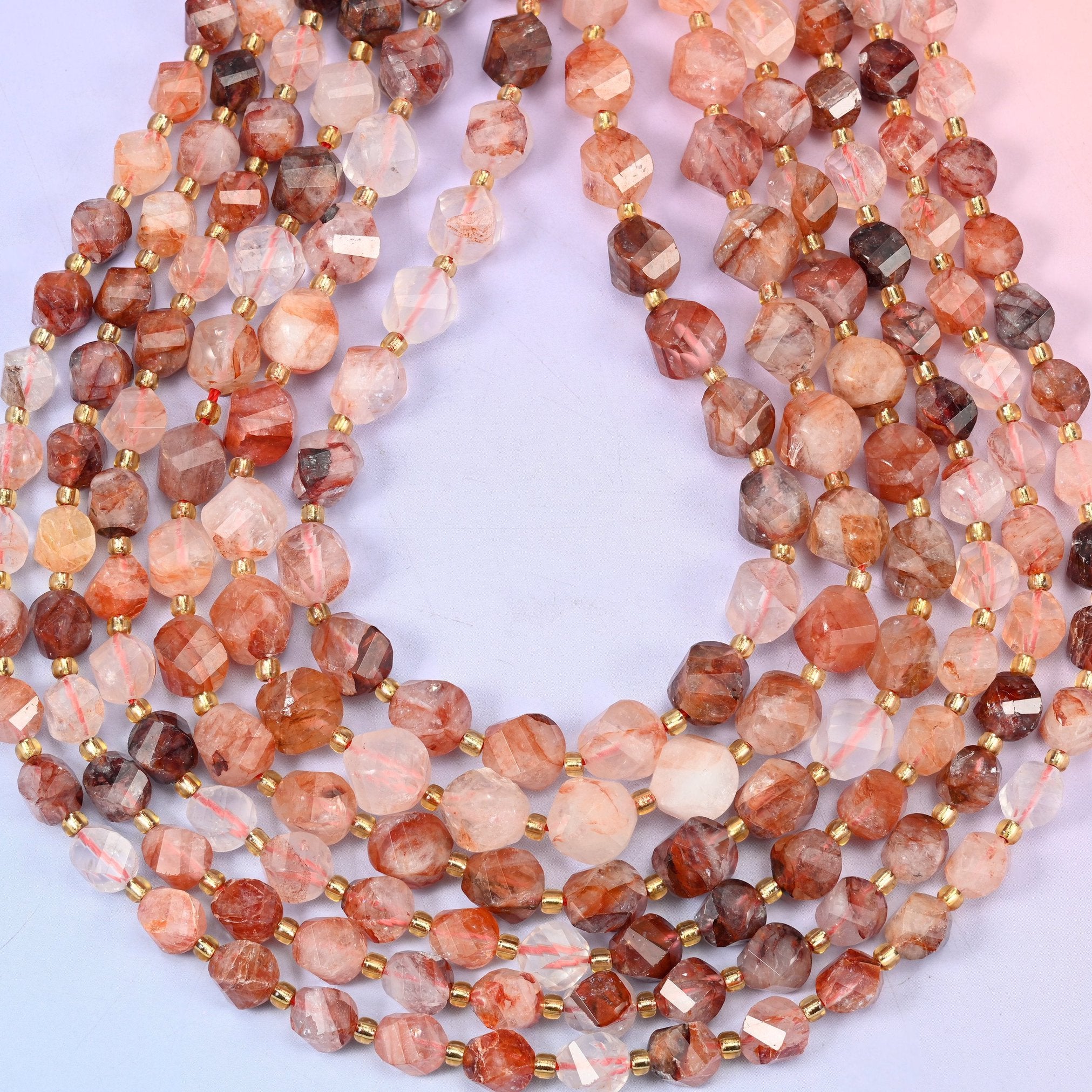 Red Hematoid Quartz Faceted Spiral Twist Beads, hole approximately 1.2mm