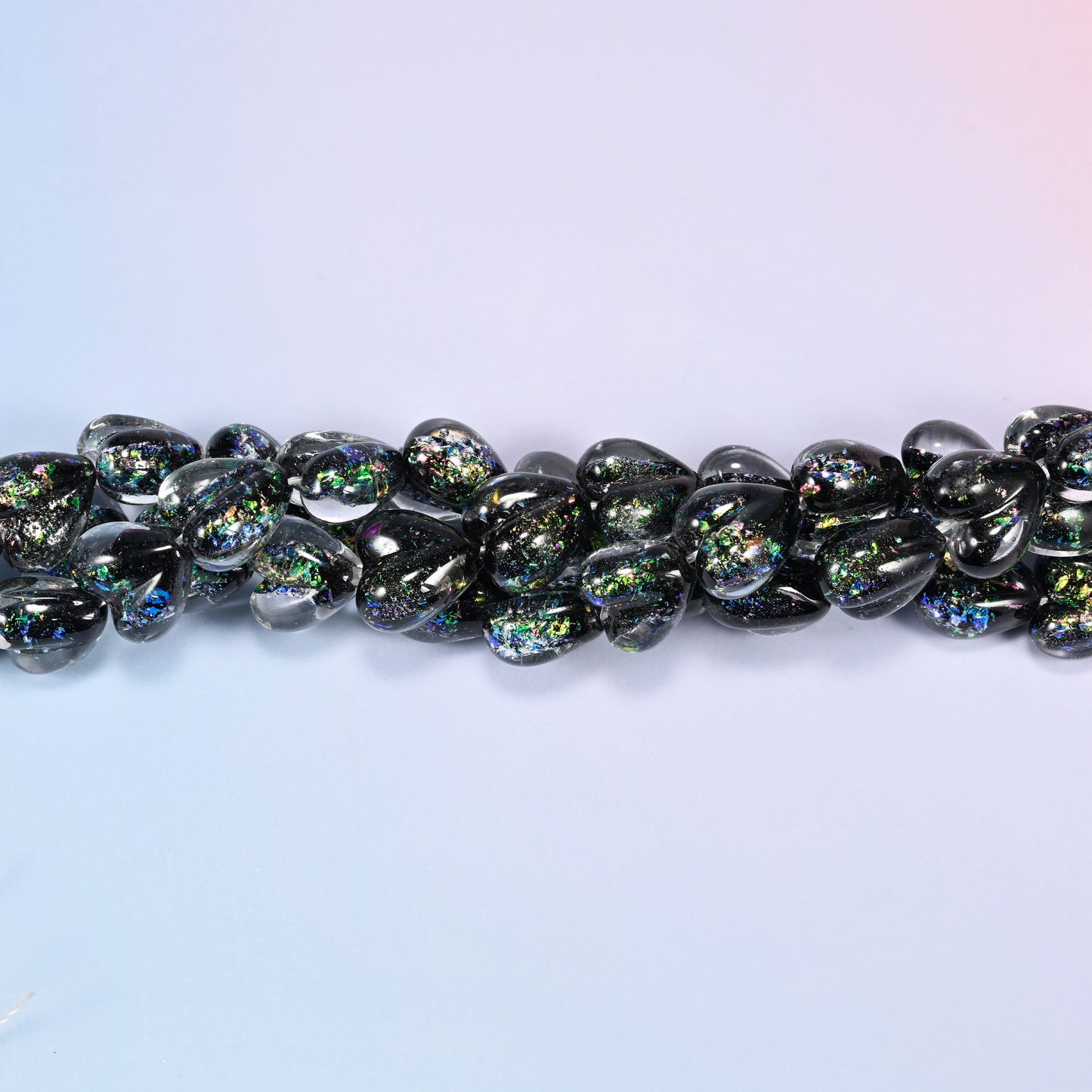 Iridescent Black Green Heart Glass Beads, 16x15mm, 24pc Strand