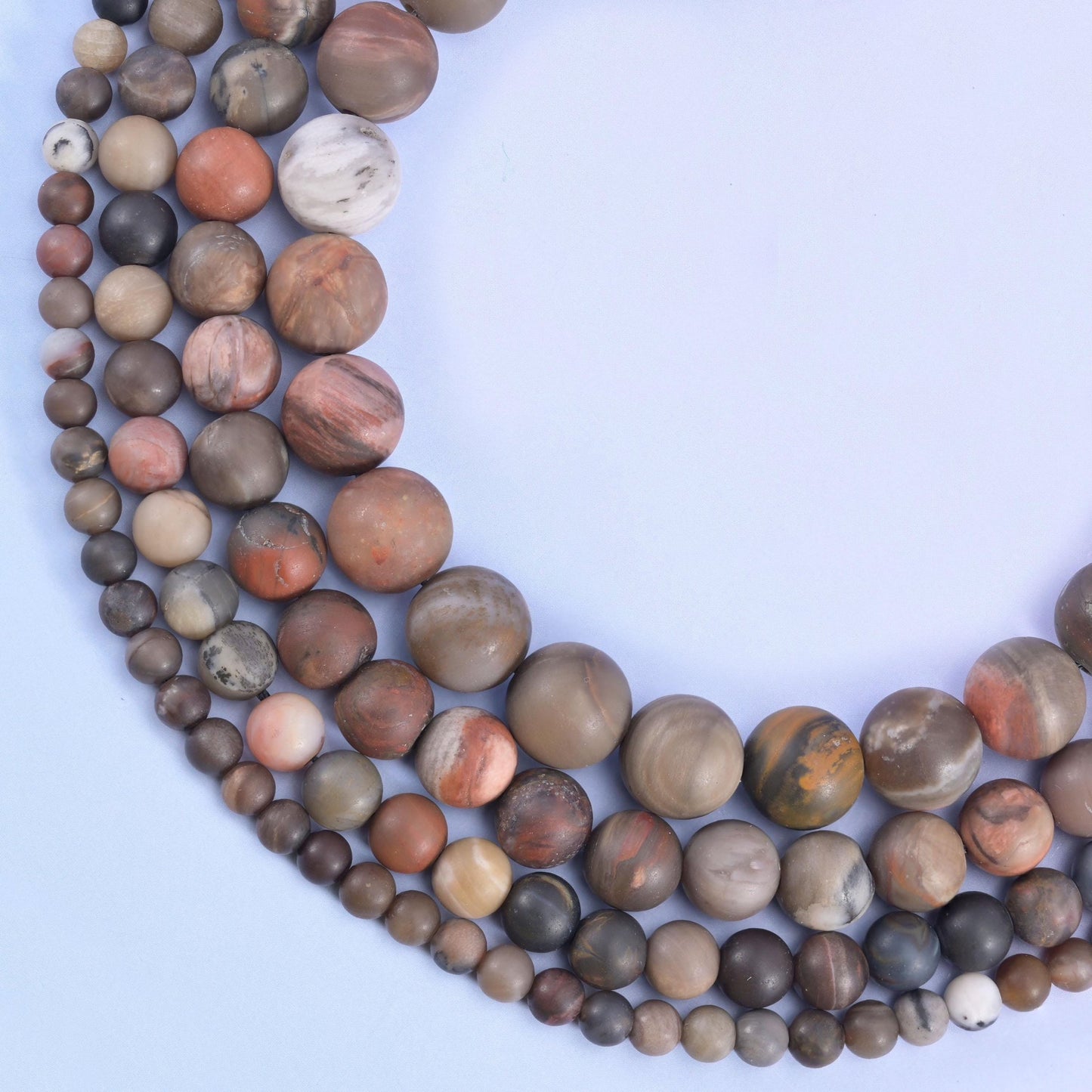 Petrified wood matte round beads, 15 inch strand