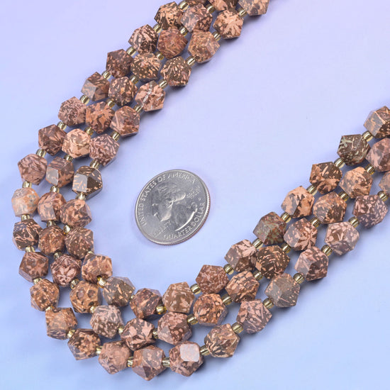 Faceted 8 Sides Diamond Rhombus Gemstone Beads, a many-sided rhombus cut where eight flat planes meet around the middle.