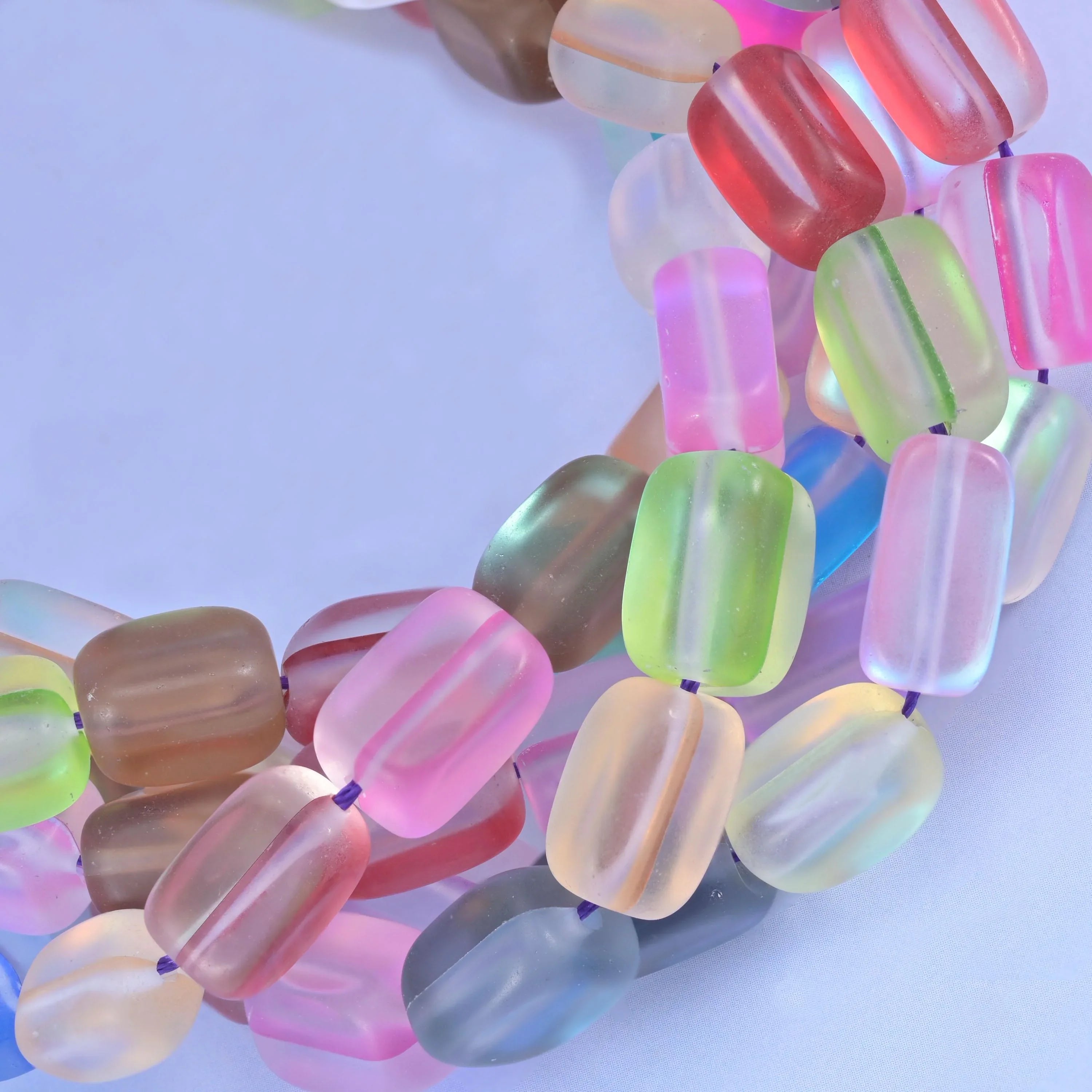 Rectangle cut matte frosty rainbow Mystic Aura glass beads
