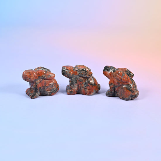 1.5 inch carved stone rabbit figurine, natural stone so veining and colour vary piece to piece