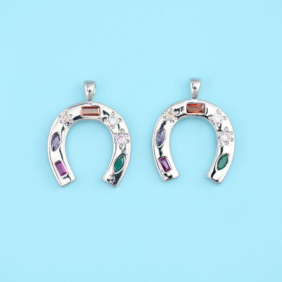 18K Gold Filled Zircon Horseshoe Pendant 22.46x17.47mm, 1 Piece
