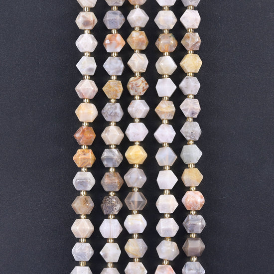 Diamond Rhombus Gemstone Beads, stone options include Bamboo Agate and Bronzite.