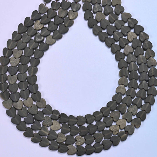 Matte Gold Obsidian Flat Heart Beads, 0.8mm hole