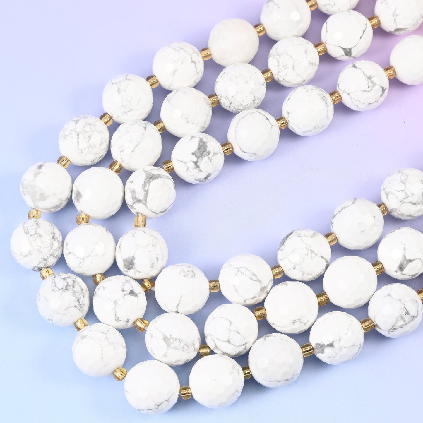 White howlite faceted round beads, hole approximately 1.5mm