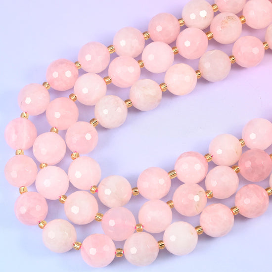 Rose quartz faceted round beads, hole approximately 1.5mm