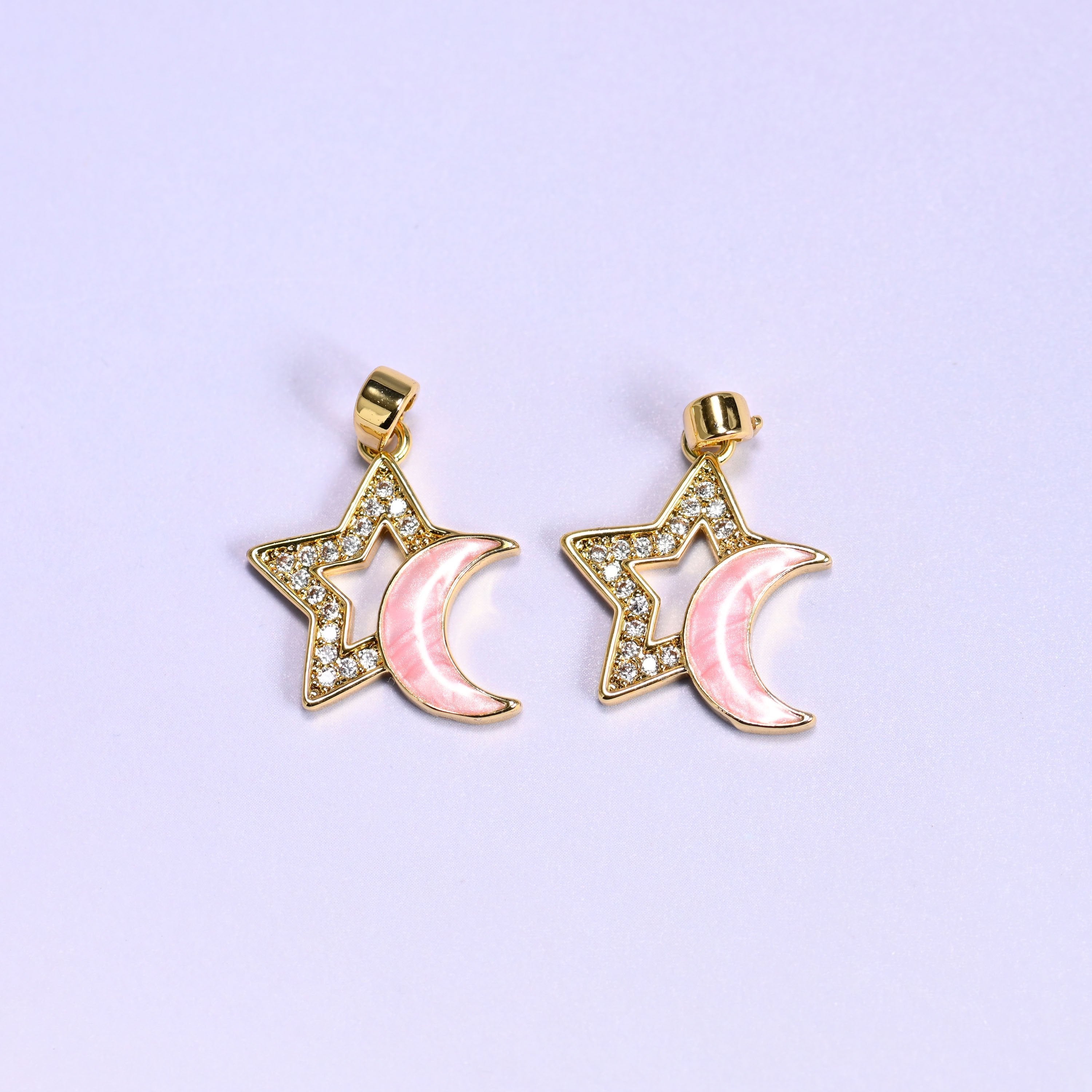 Star Shell Moon Zircon Charms in gold/white or gold/pink