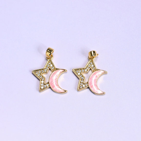 Star Shell Moon Zircon Charms in gold/white or gold/pink