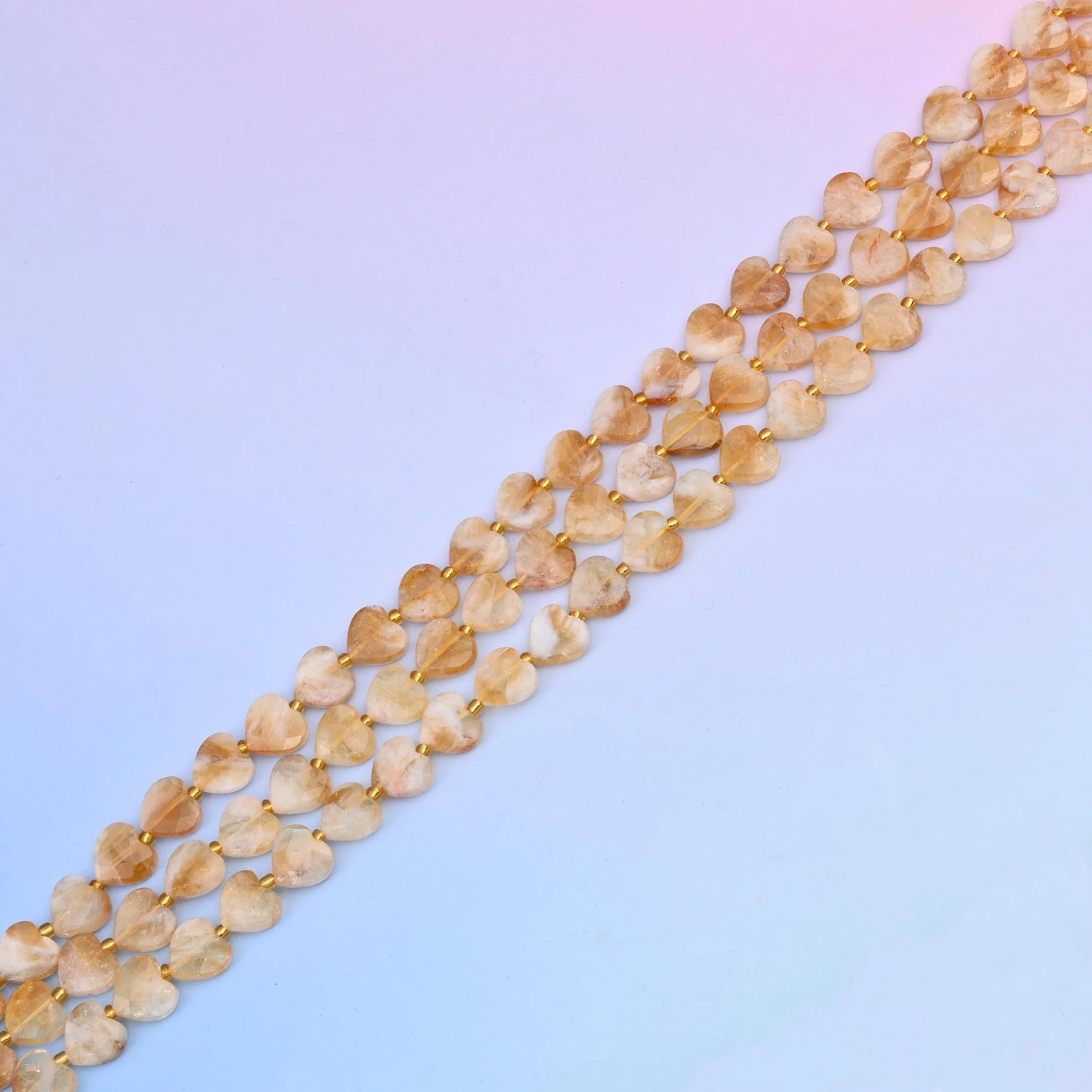 Faceted heart cut Citrine Quartz beads for jewellery making