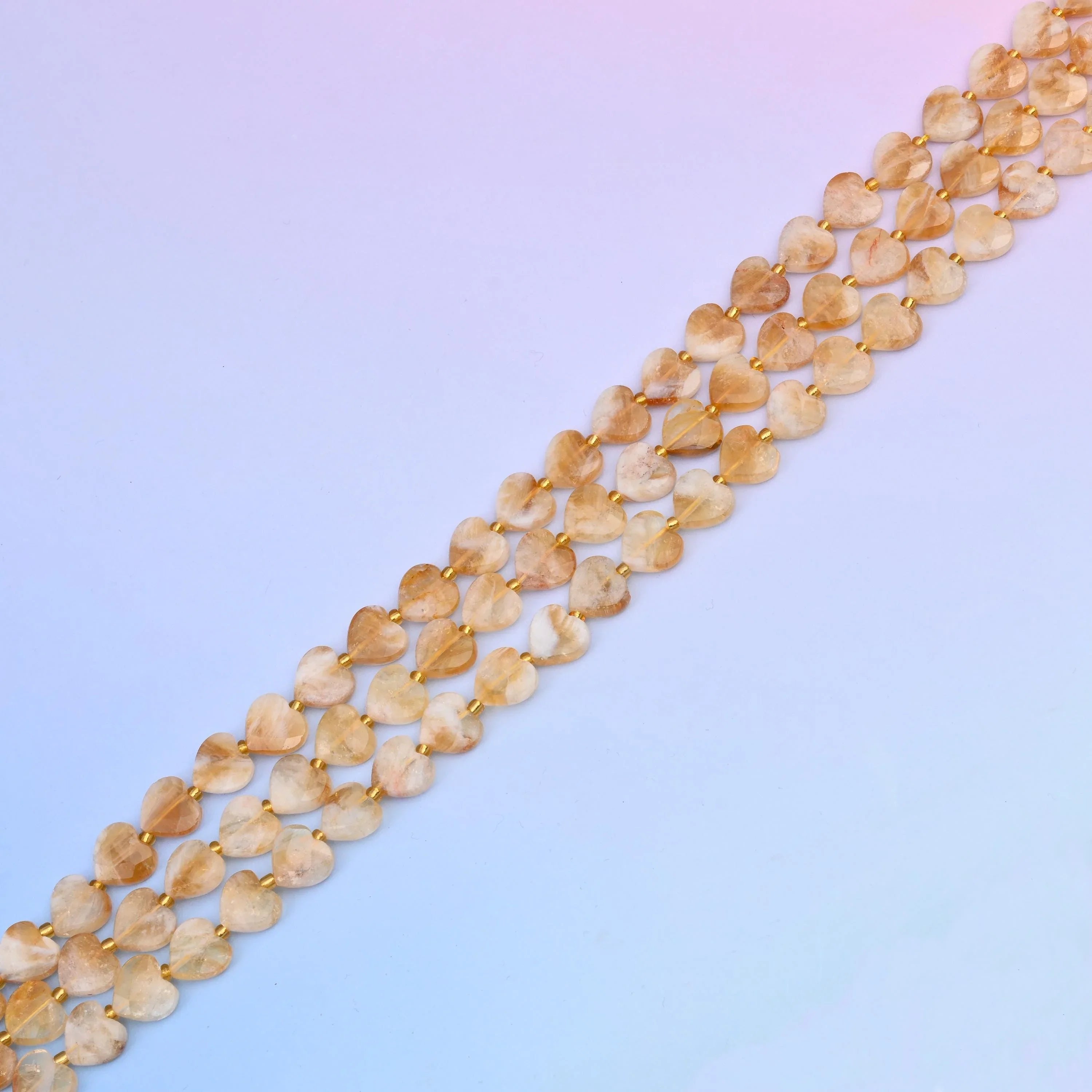 Faceted heart cut Citrine Quartz beads for jewellery making