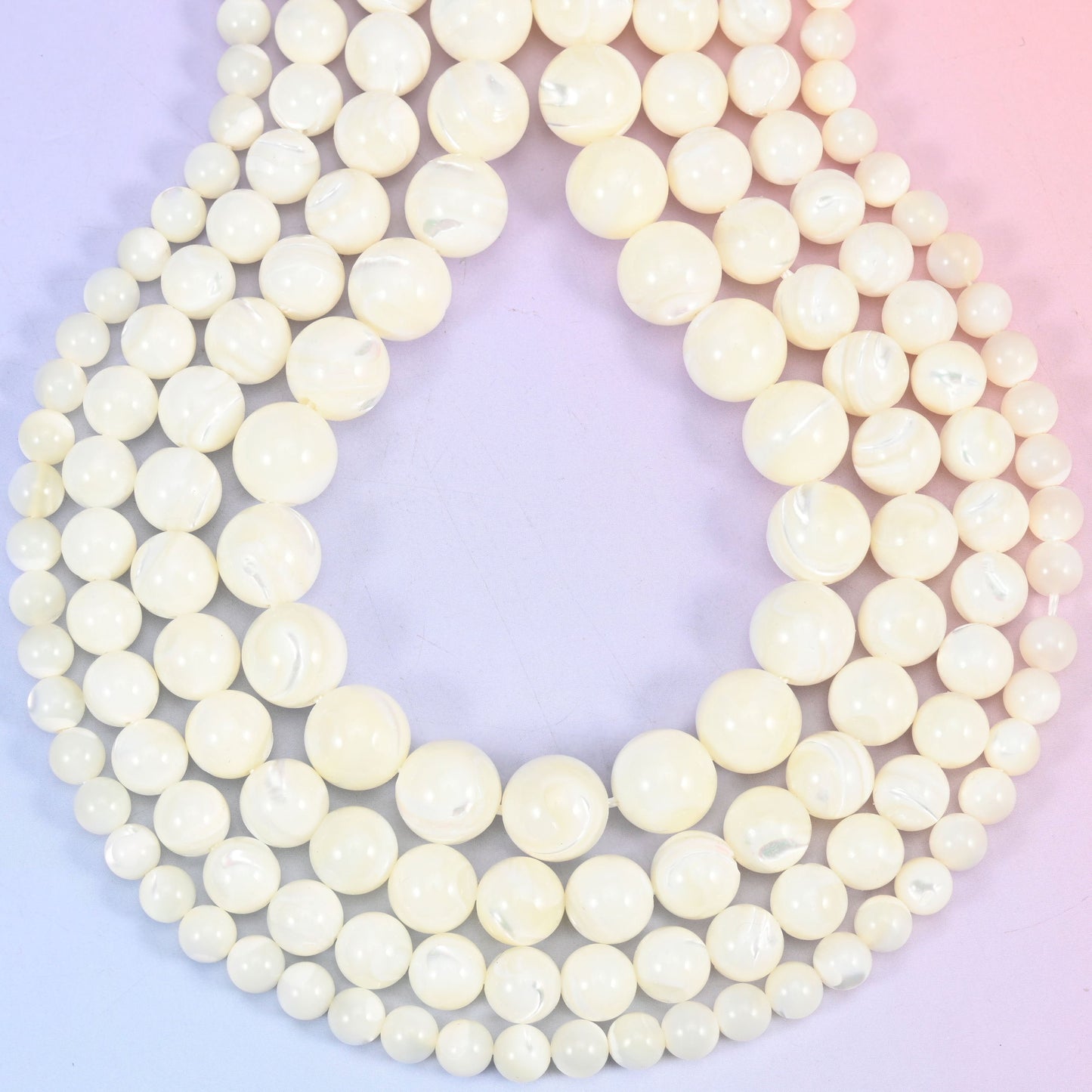 White trochus shell round beads, hole 1.0mm