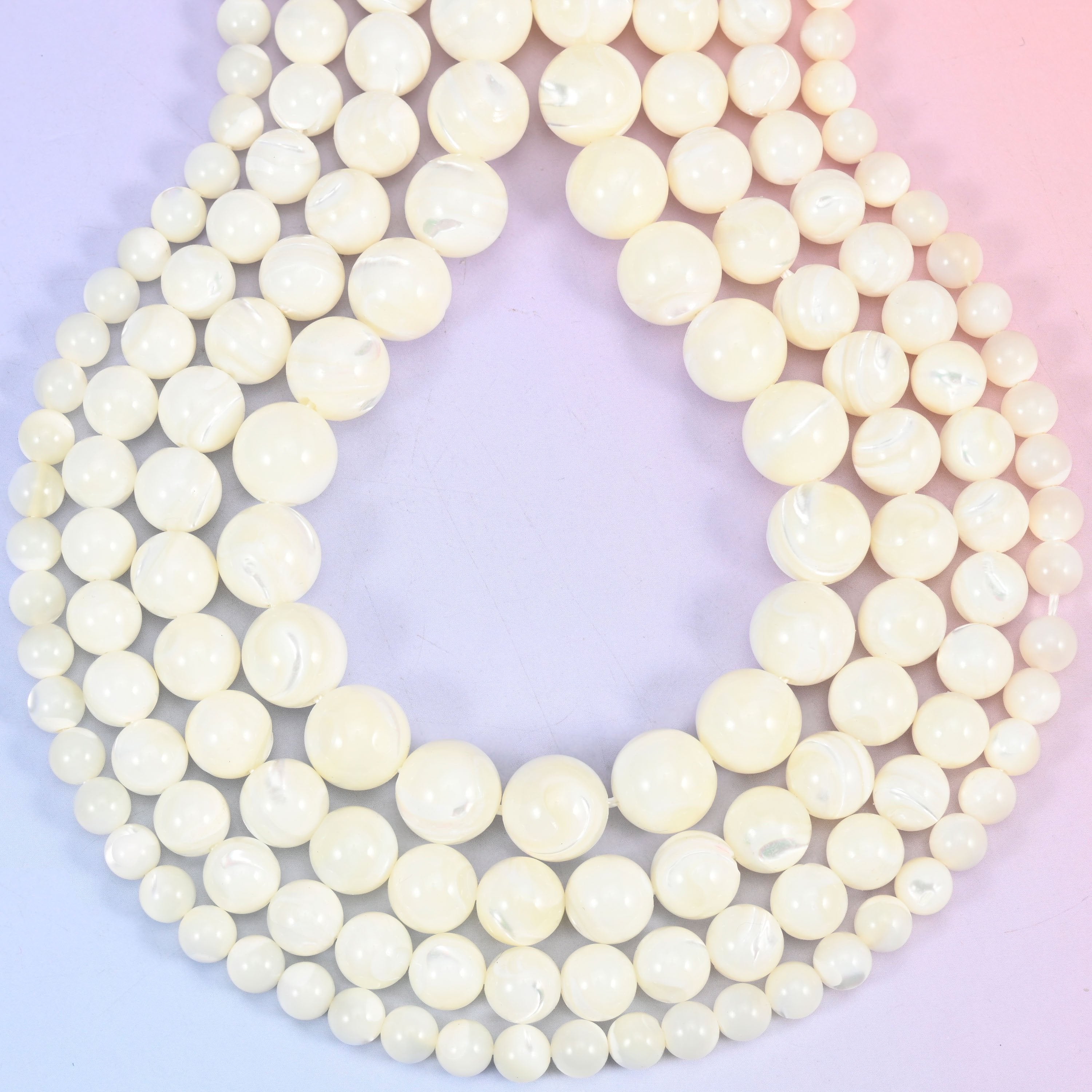 White trochus shell round beads, hole 1.0mm