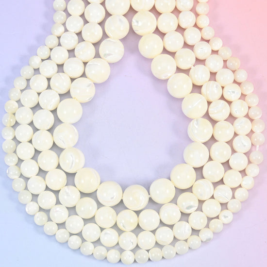 White trochus shell round beads, hole 1.0mm