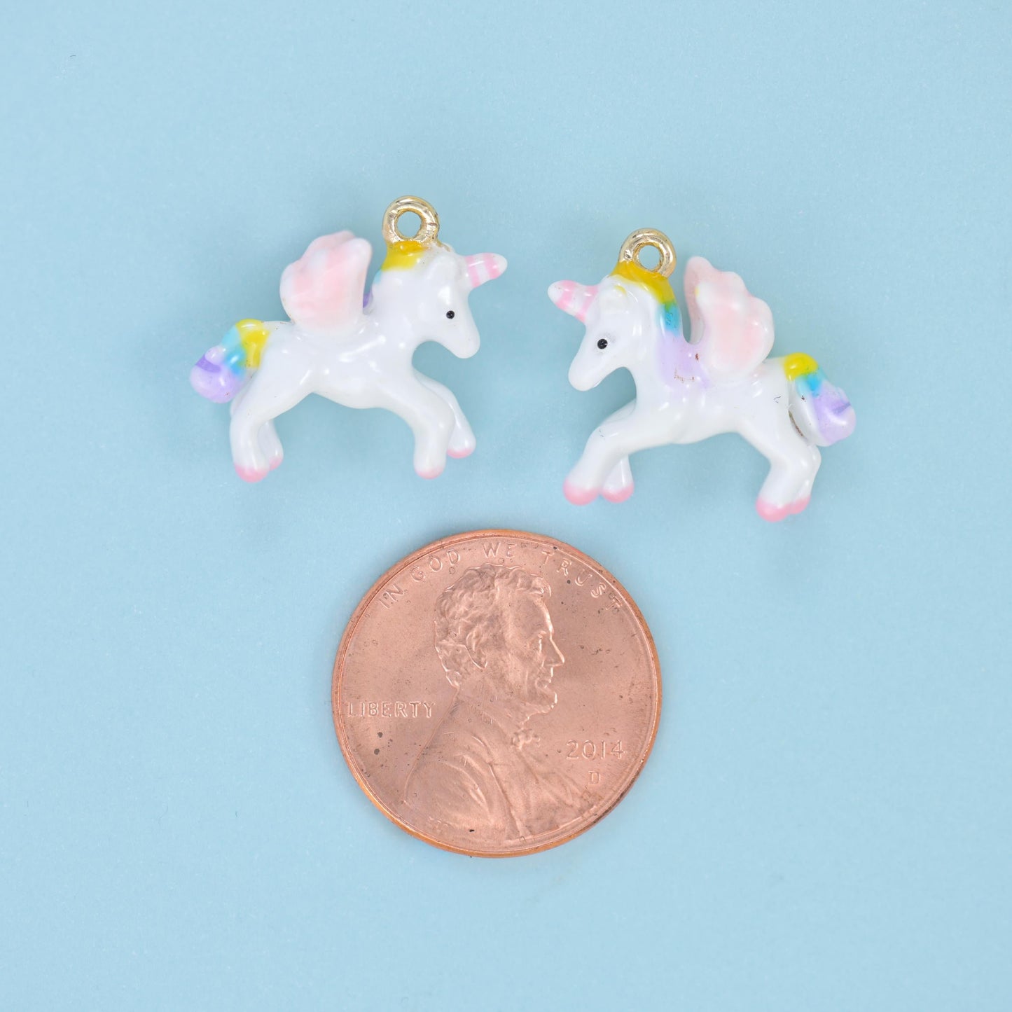 Enamel Unicorn Charm 19x15mm, ring set into the back for hanging