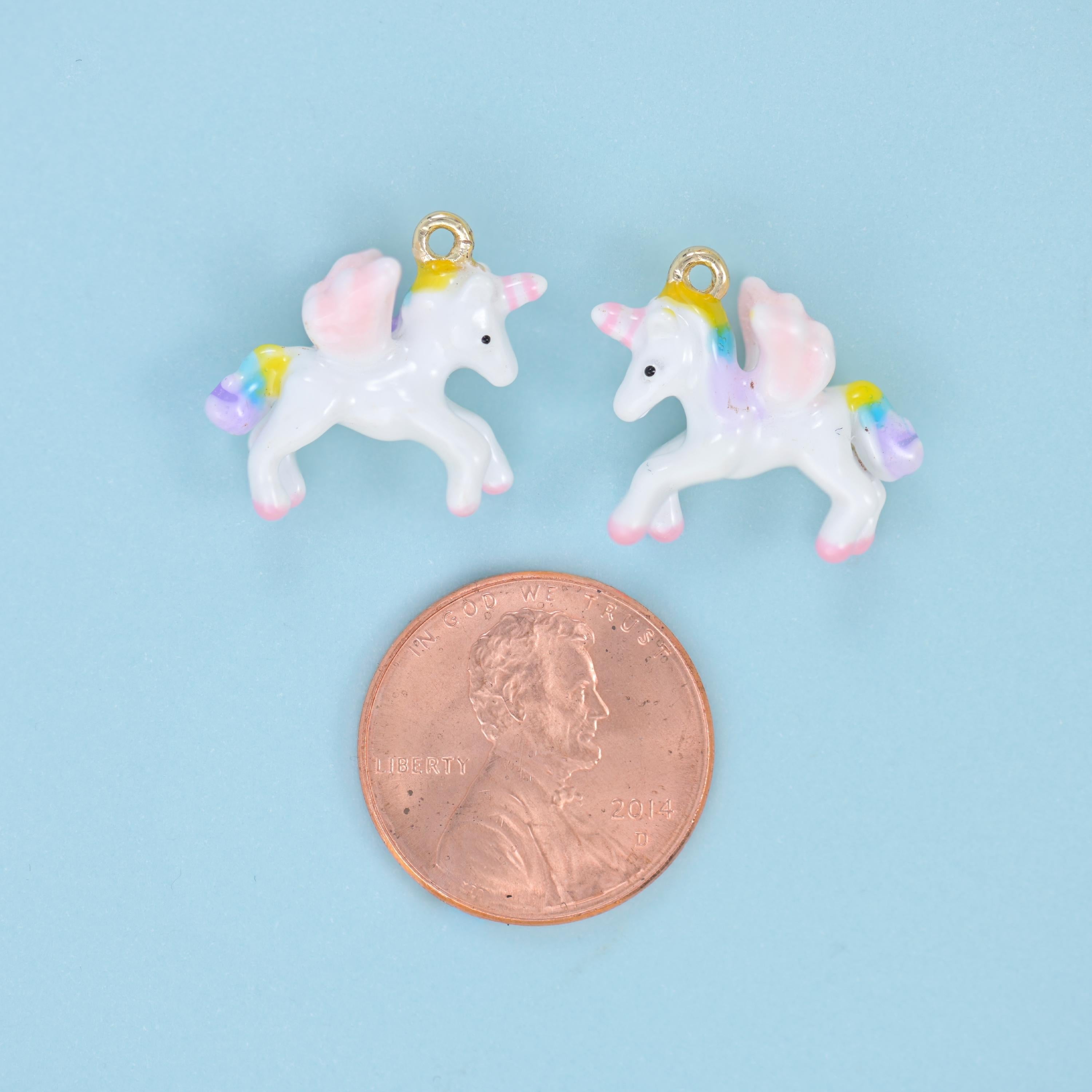 Enamel Unicorn Charm 19x15mm, ring set into the back for hanging