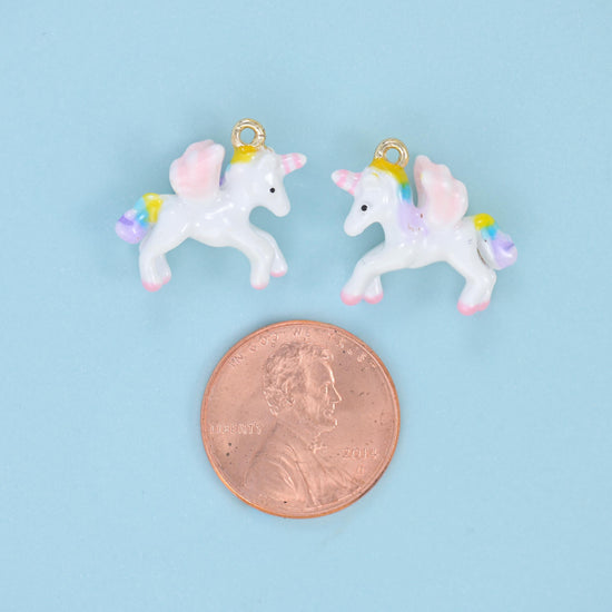 Enamel Unicorn Charm 19x15mm, ring set into the back for hanging