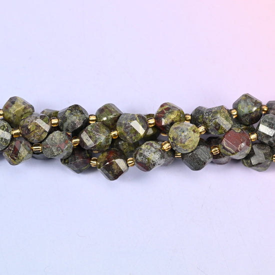 Dragon Bloodstone natural stone beads used as spacer or focal beads in handmade jewelry designs, 10mm