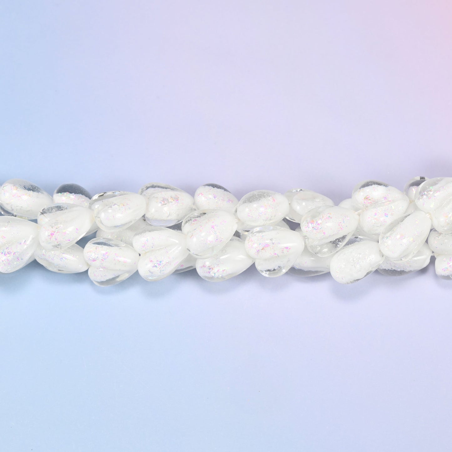 Iridescent White Heart Glass Beads, 16x15mm, 24pc Strand