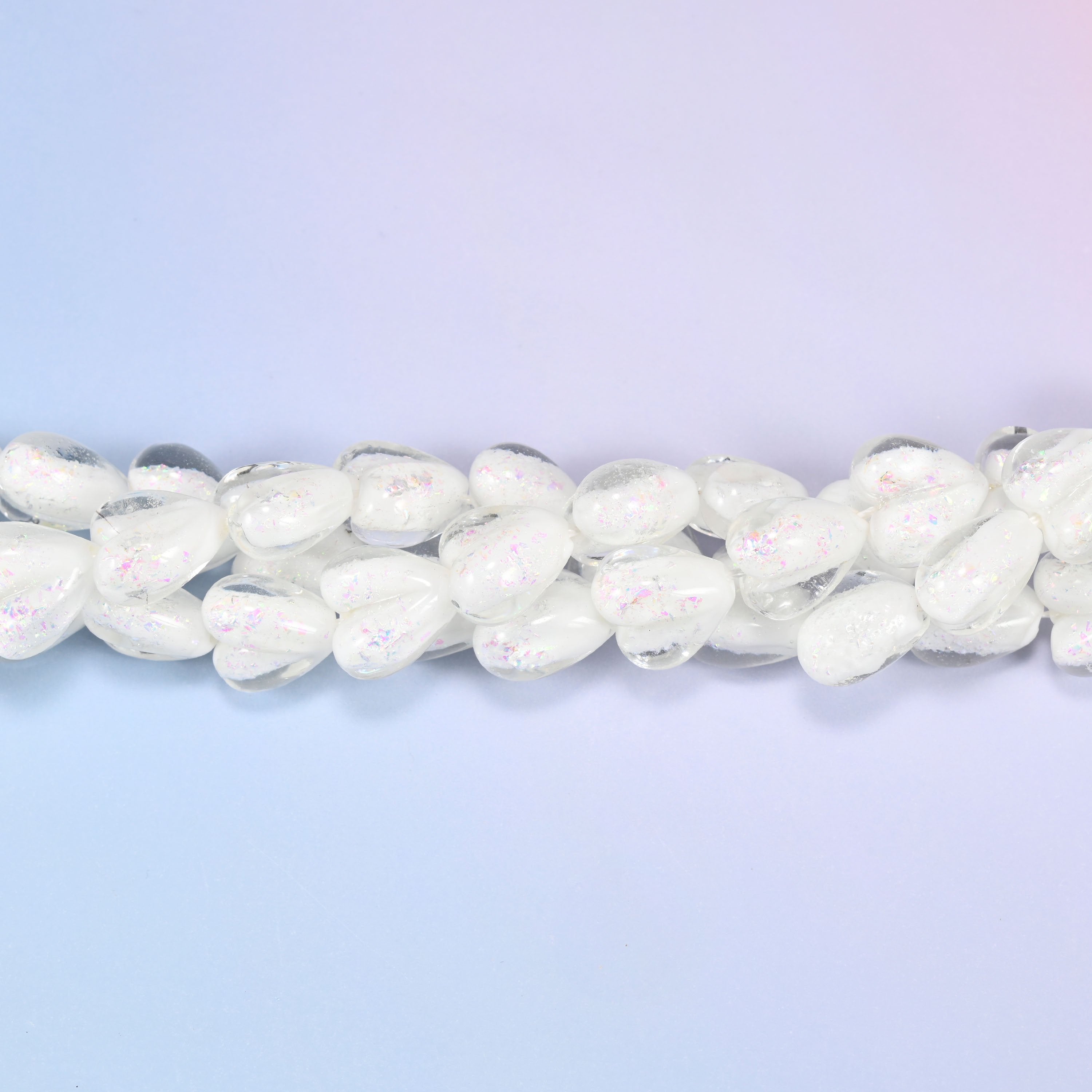 Iridescent White Heart Glass Beads, 16x15mm, 24pc Strand