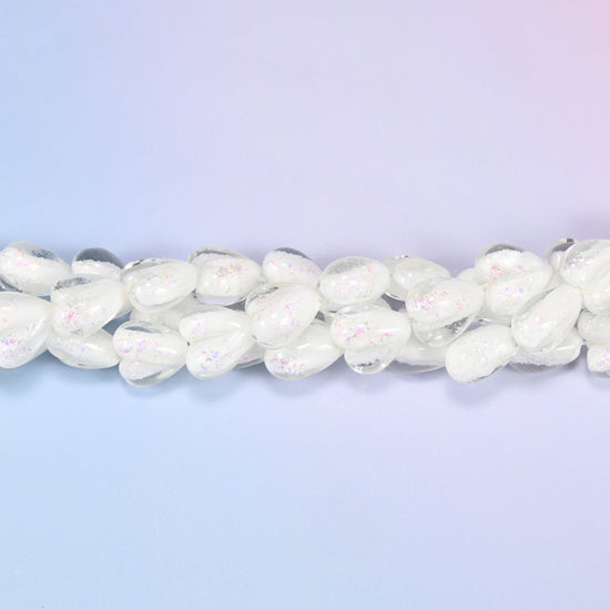 Iridescent White Heart Glass Beads, 16x15mm, 24pc Strand